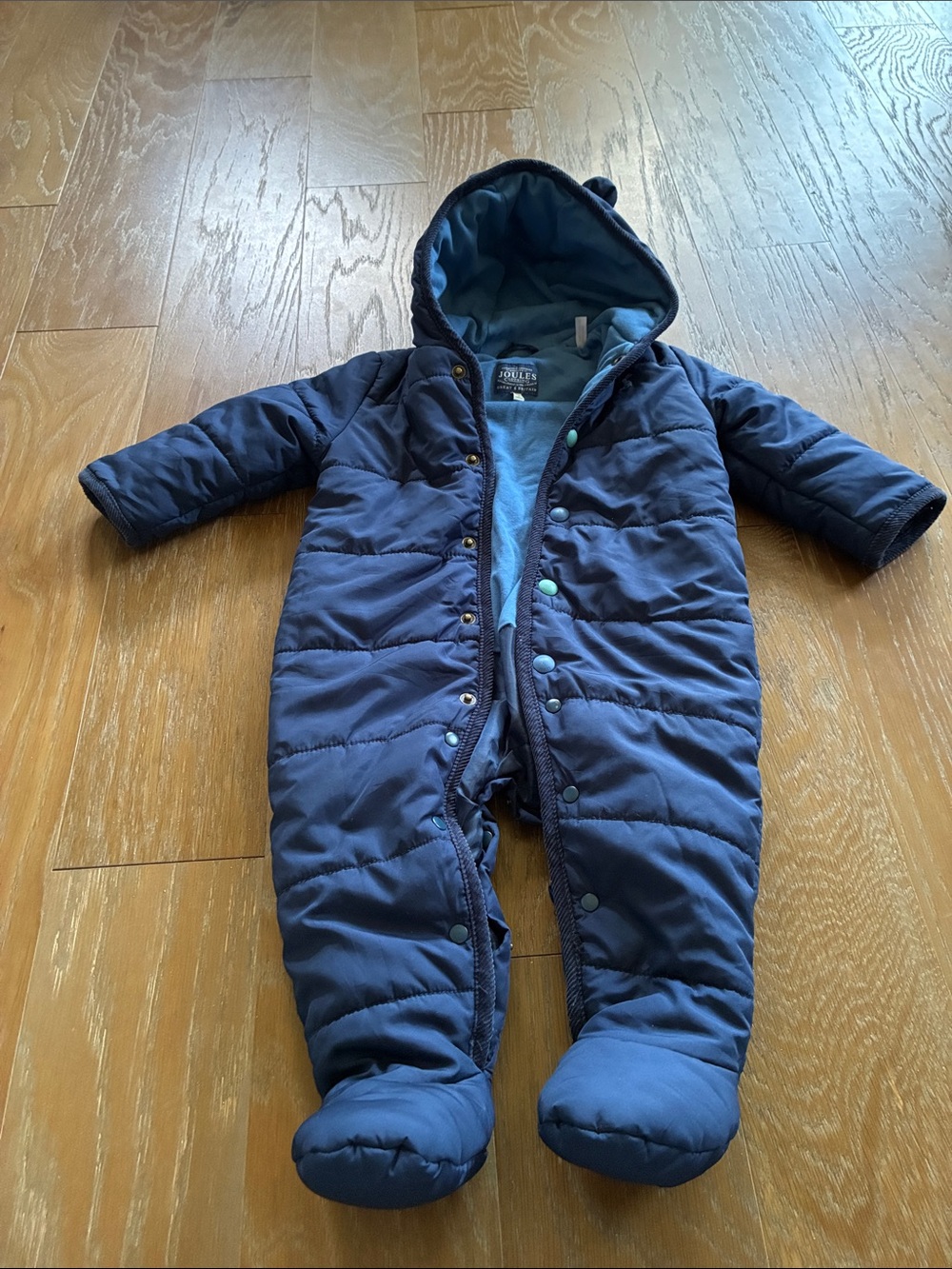 Joules Navy Padded Baby Bunting with Hood